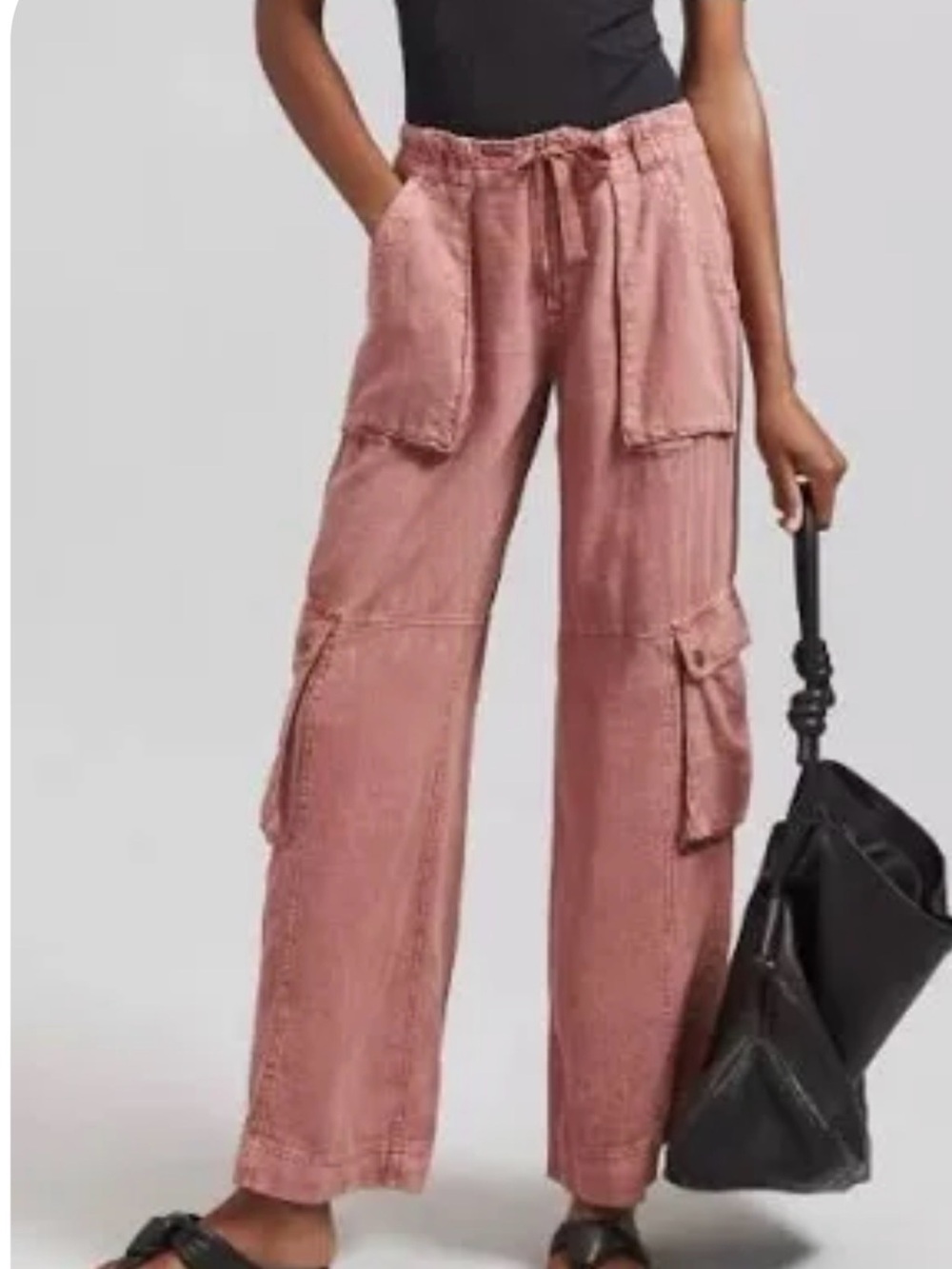 Anthropologie Pilcro Slouchy Beach Cargo Linen Pants Size 29 Pinkish Coral